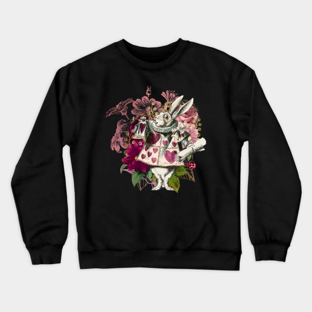 Alice in Wonderland White Rabbit Heart Card Crewneck Sweatshirt by Funny Stuff Club